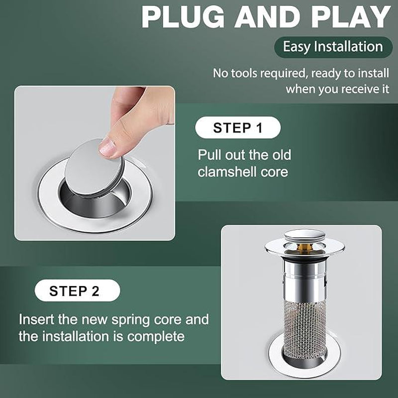 2Pack Pop-Up Bathroom Sink Drain Filter Catcher, 2025 New Stainless Steel Floor Drain Filter with Removable Stainless Steel Filter Basket for U.S. Universal Bathroom and Kitchen Sink Plug
